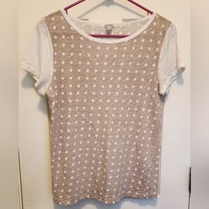J Crew women's tan white polka dot raglan short sleeve tee, size medium